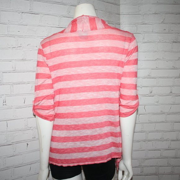 🧡 Coral & Peach Striped Cardigan · Size M - Picture 2 of 5